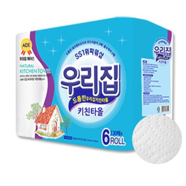 우리집 키친타올 130매6롤 업소용 치킨 가정용 음식점 기름 타월 제거 두꺼운 : 캐치유어마인드