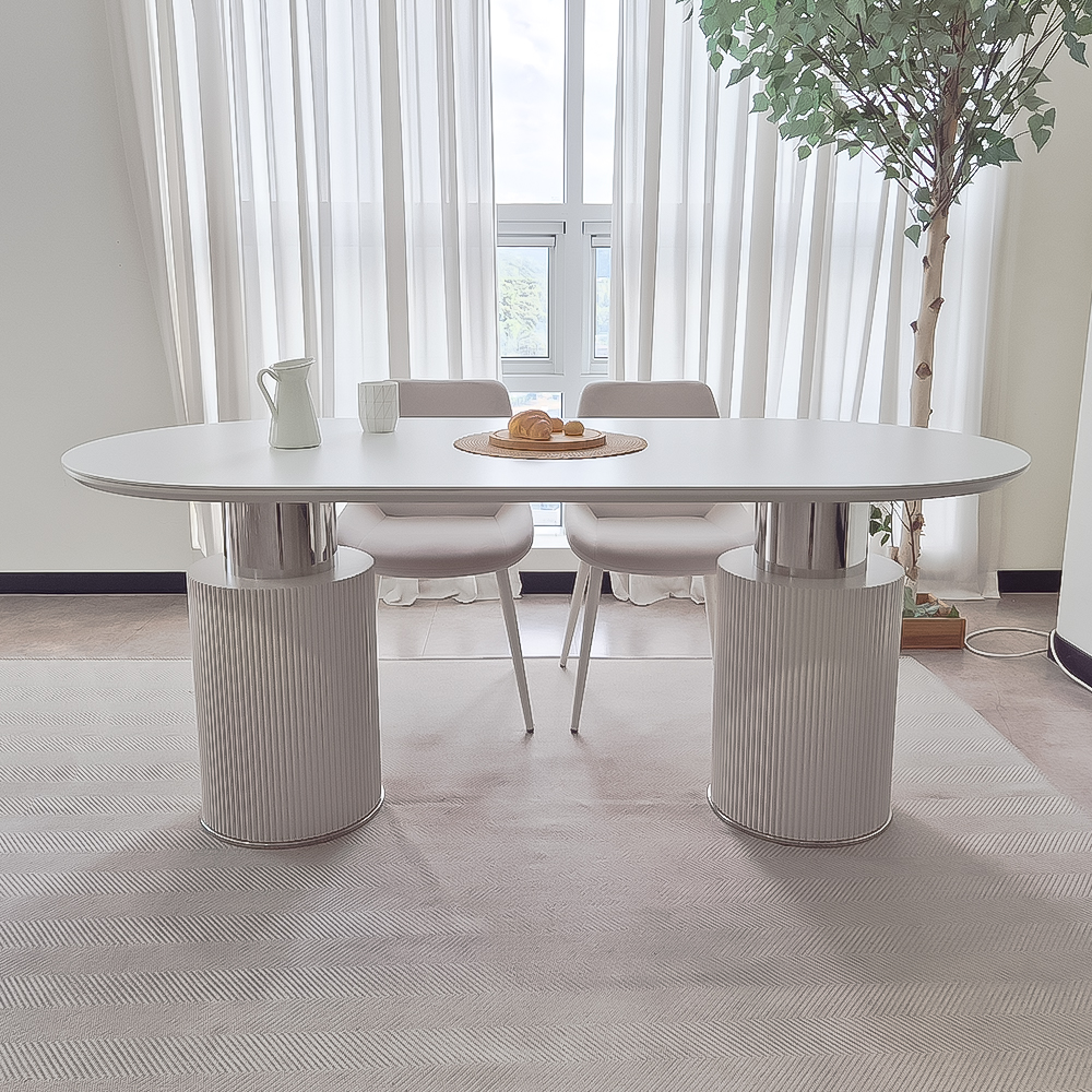 대형 세라믹테이블 타원형 템바보드 거실식탁 알테라 1800mm, 화이트