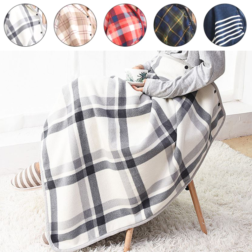 극세사 체크 무릎담요 포근한 경량 보온 똑딱이 단추 이불