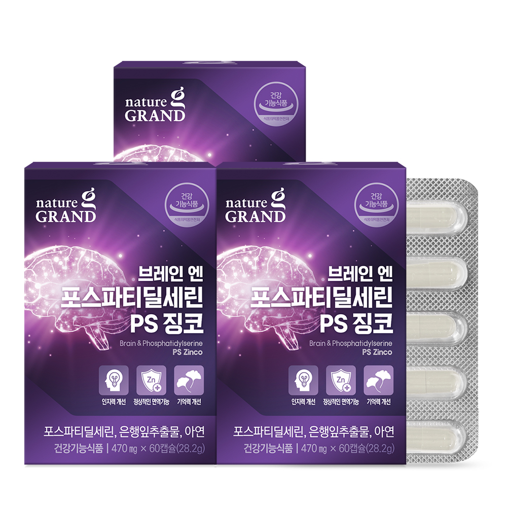 네이처그랜드 브레인 포스파티딜세린 PS 징코 3박스 3개월분 두뇌 은행잎추출물 인지력 기억력개선 - 상품 이미지