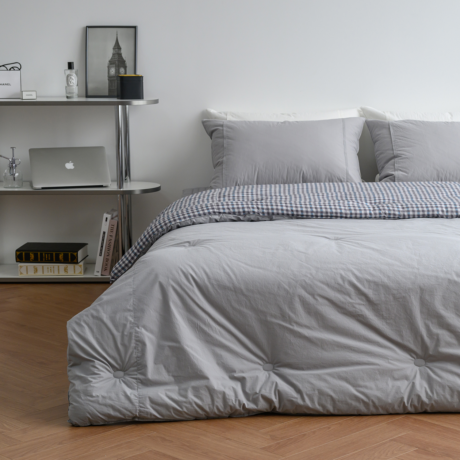 리눔아티카 고급 면 모달 체크 양면 호텔식 차렵이불 세트 퀸