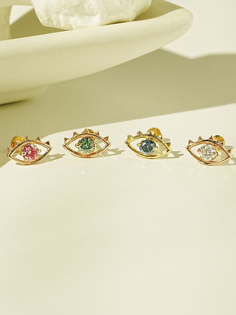 [0.8mm]14K 인터널 모이사나이트 다이아 이블아이 라블렛 피어싱 귀걸이 - 상품 이미지