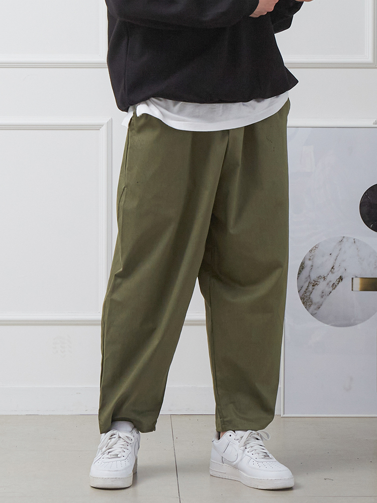 1+1 남자 와이드바지 밴딩 배기 벌룬 면팬츠 - 상세 이미지 5