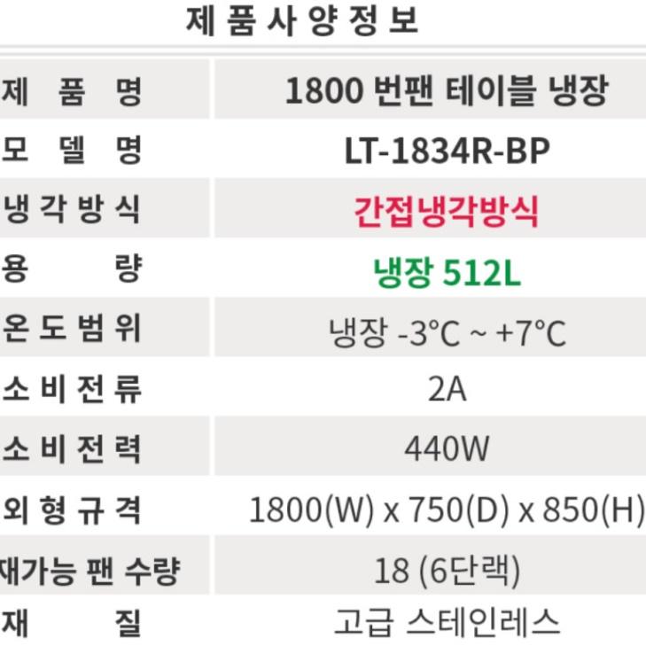제빵 베이커리 번팬 테이블냉장고 1800 간냉식 3구 냉장테이블 512L - 상세 이미지 3