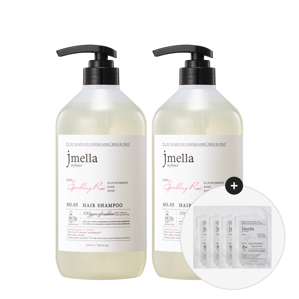 제이멜라 페이보릿 스파클링 로제 헤어 샴푸 1000ml 2개+샴푸 샘플 4개 - 상품 이미지