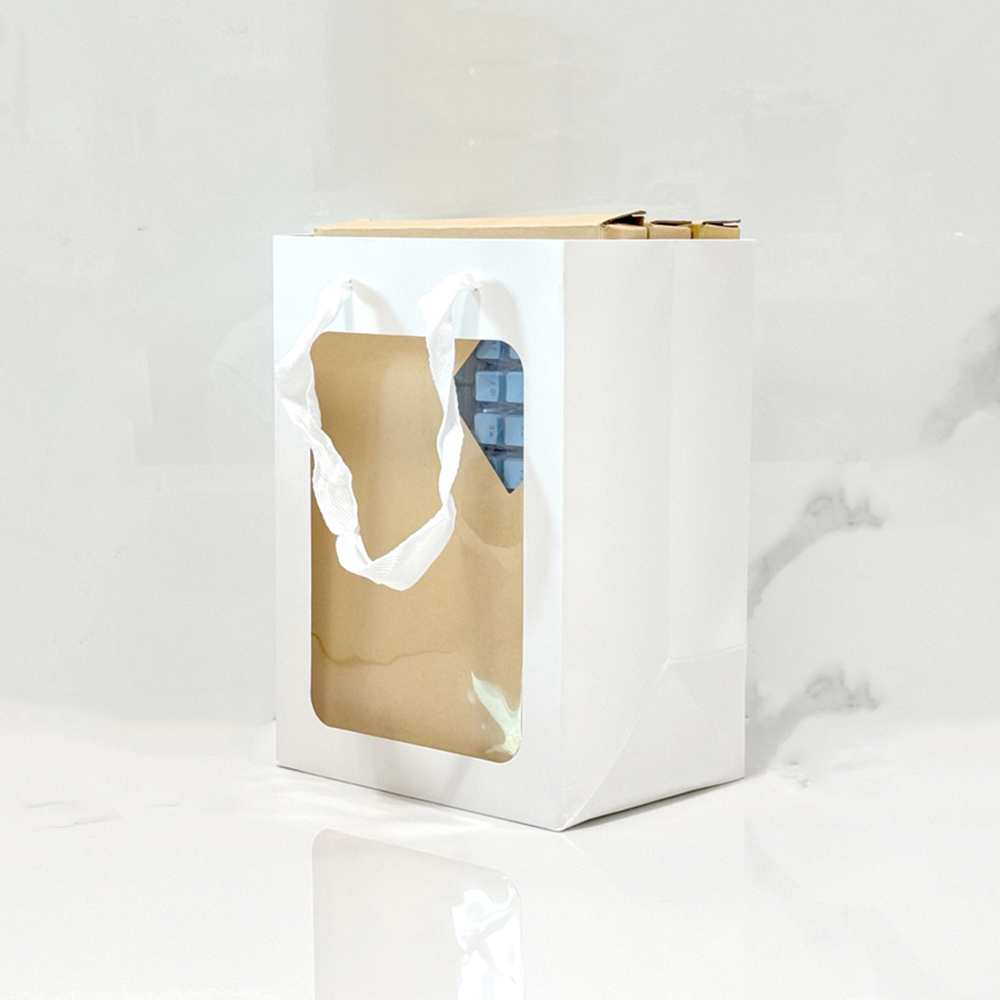 투명창쇼핑백 대형 화이트 돌잔치 답례품 선물 포장 종이가방 꽃다발 윈도우 25x18x35 - 상품 이미지