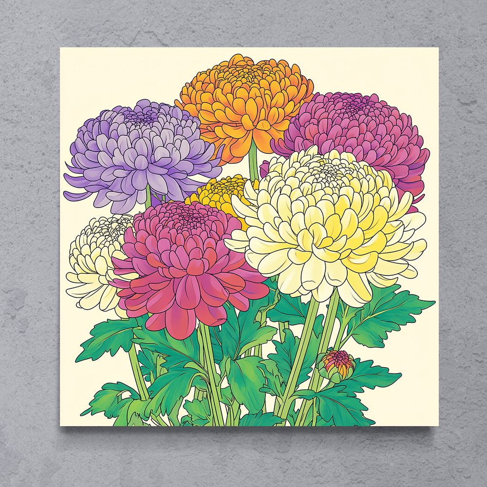 국화의 품격 45x45cm 캔버스액자 국화그림 매난국죽 - 상세 이미지 5