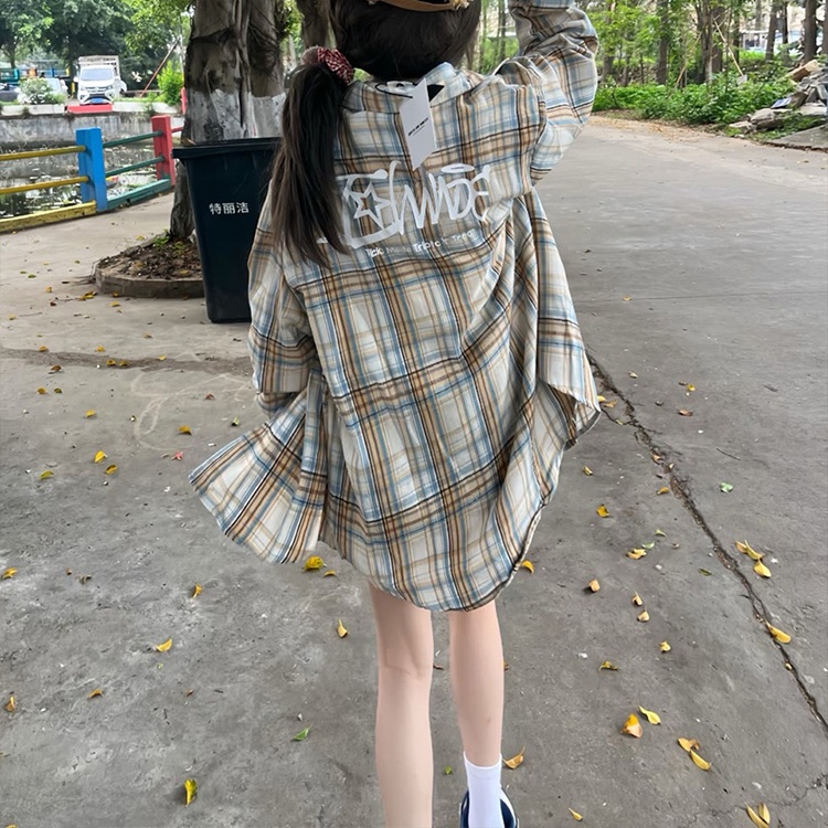 여자아이들 슈화 셔츠 블라우스 인스타그램 체크 빅사이즈 의상 옷 패션 - 메인 이미지