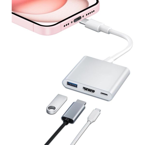 MFi 인증 iPhone 15 to TV용 USB C HDMI 어댑터 1515ProMax HDTV 프로젝터 모니터용 4K 비디오 오디오 동기화 화면 변환기 디지털 AV... 