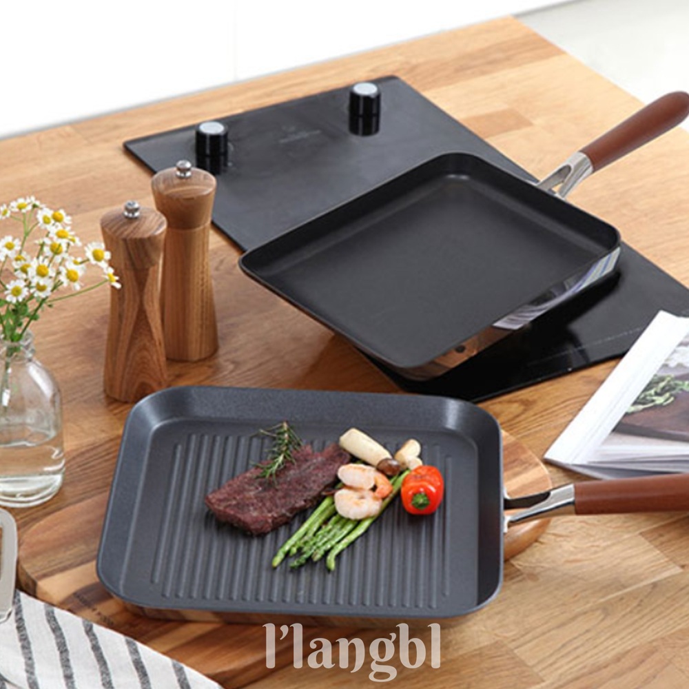 르랑블셀렉션 스테이크 후라이팬 사각팬 스텐팬 밤나무 손잡이