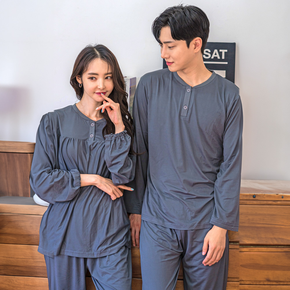 [에이원] 남성 여성용 피치기모 라운드 잠옷 상하 세트 - 상품 이미지