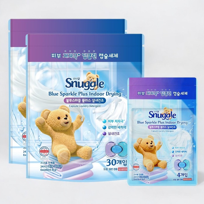 스너글 초고농축 캡슐 세탁세제 블루스파클 플러스 실내건조 60개입 + 4개입 : 코스퀸
