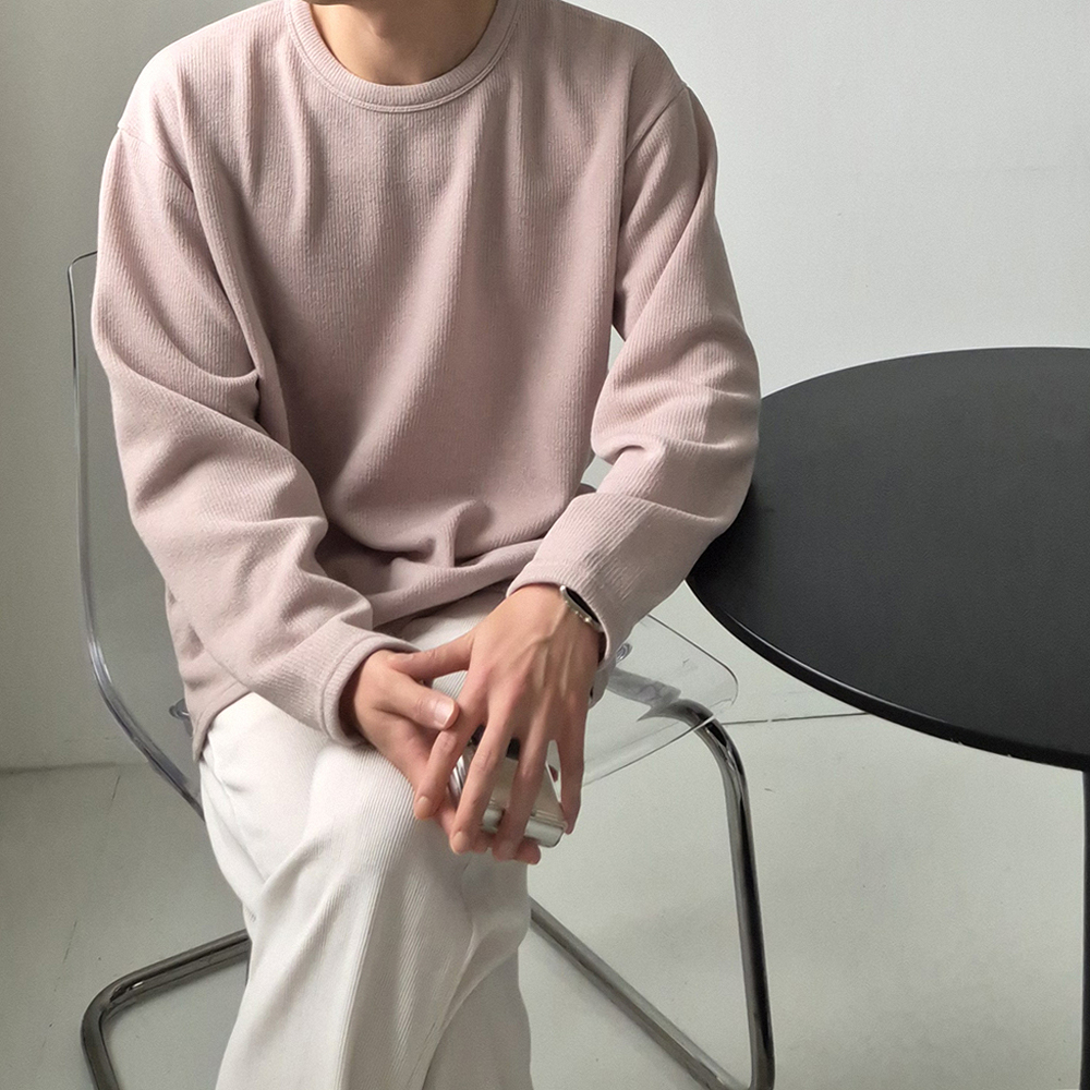 남자 긴팔티 오버핏 이너 오버핏 흰색 무지 티셔츠 - 상세 이미지 4