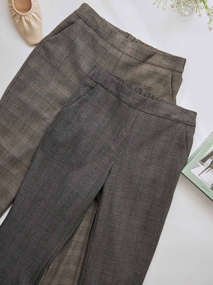 [fabric good] 브루스 잔체크 소프트 스판 뒷밴딩 세미 부츠컷 슬랙스 - 상세 이미지 5