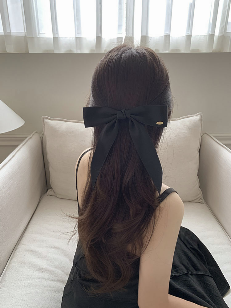 [자체제작] 에센셜 롱테일 클립 - 여성 반묶음 올림머리 블랙리본 롱 골프 핸드메이드핀 - 상세 이미지 3