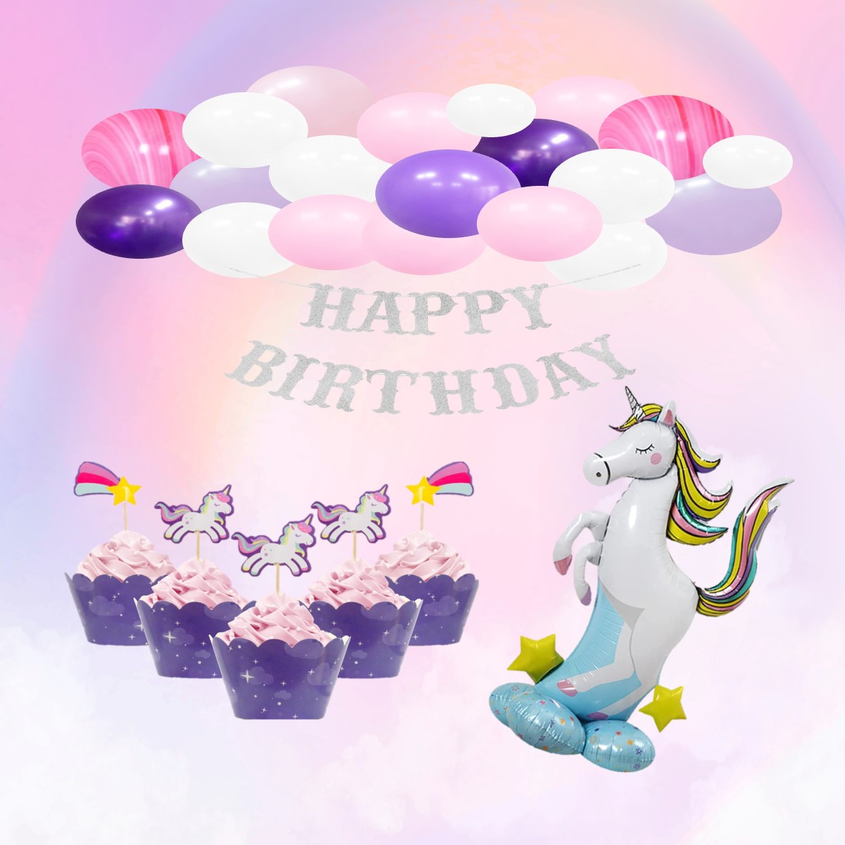 [미소쌤] 유니콘 생일 파티팩 환경구성 환경판 데코 소품 가랜드 풍선 배경 행사