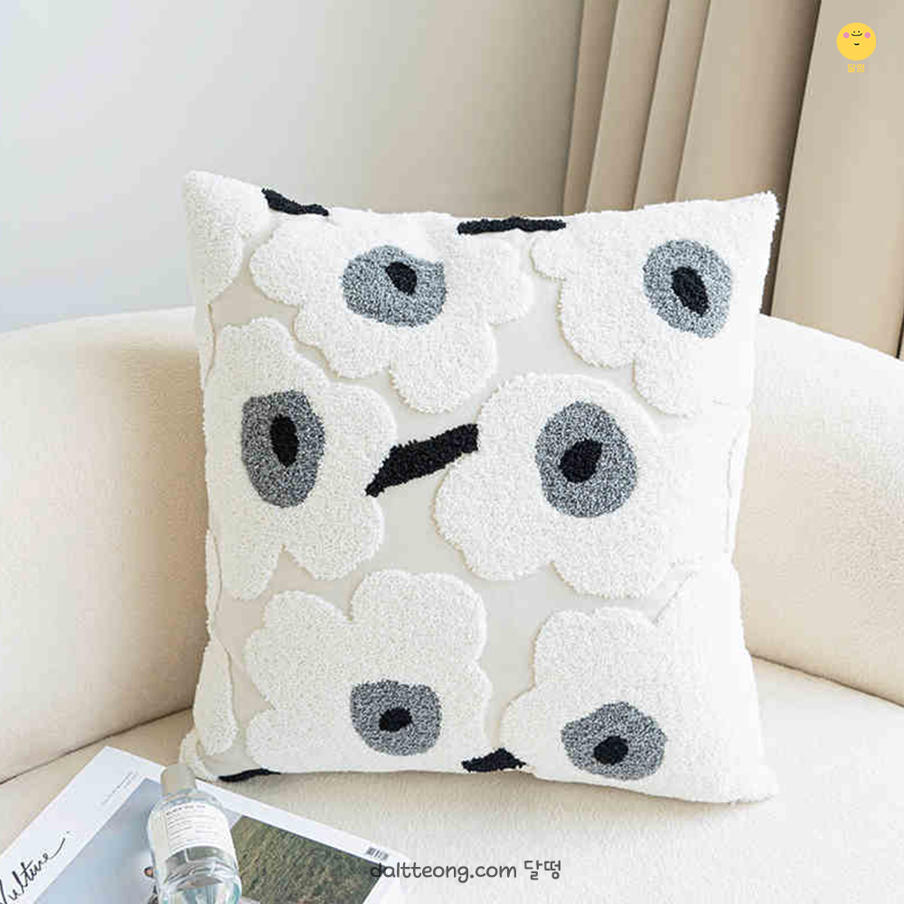 달떵 북유럽 화이트그레이 플라워B 자수 거실 쇼파 쿠션 커버 예쁜 패브릭 고급 인테리어