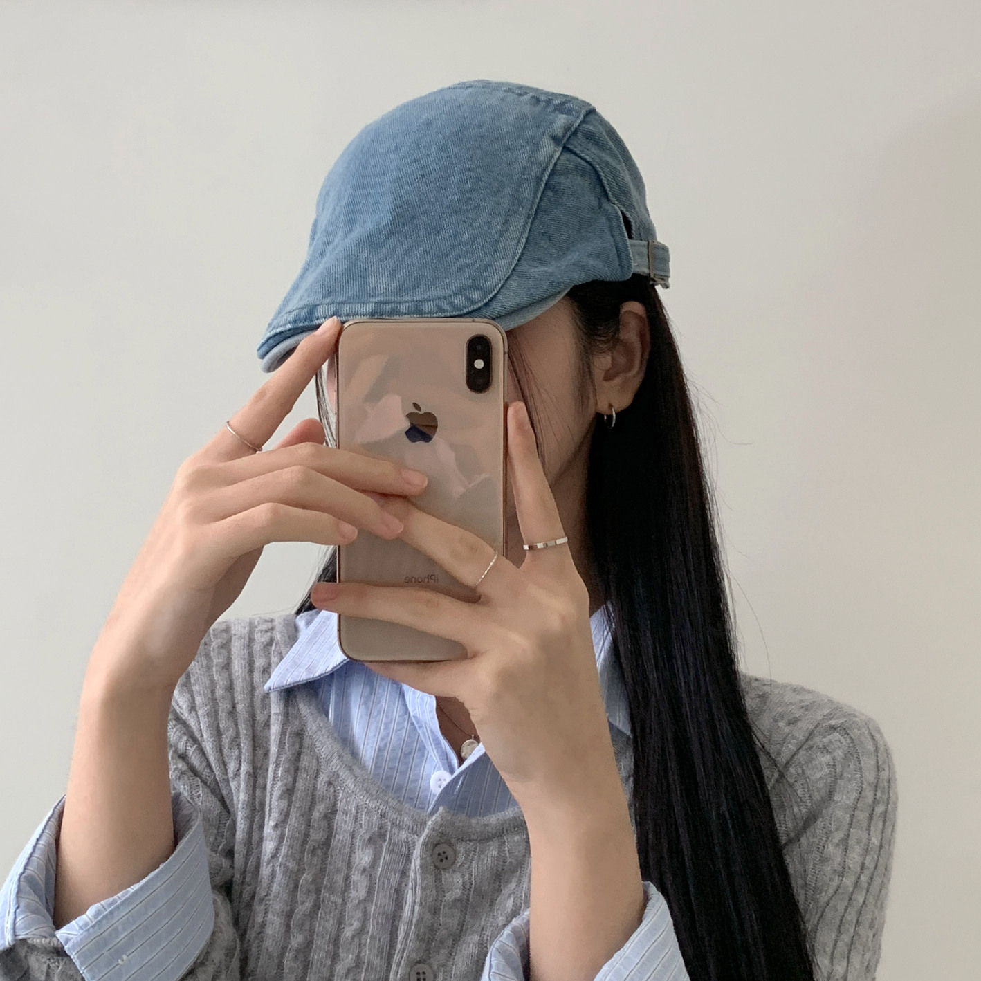 탭 빈티지 시크 데님 청 워싱 피그먼트 가을 마도로스 헌팅캡 모자 상세 이미지 25