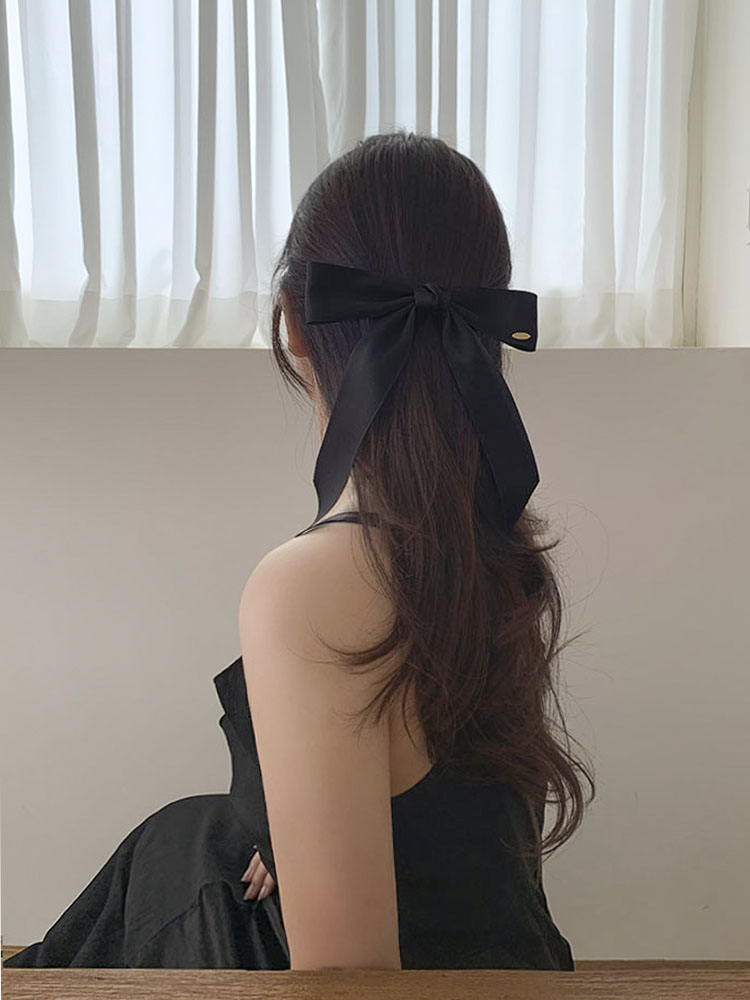 [자체제작] 에센셜 롱테일 클립 - 여성 반묶음 올림머리 블랙리본 롱 골프 핸드메이드핀 - 상세 이미지 2