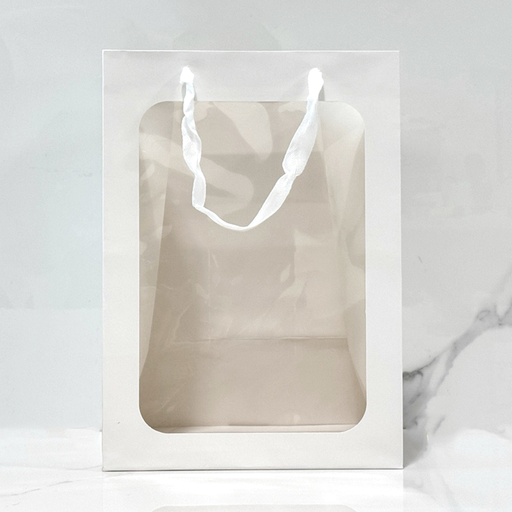 화이트 투명창 쇼핑백 대형 25x18x35 돌잔치 답례품 선물 포장 종이가방 꽃다발 윈도우 - 상품 이미지