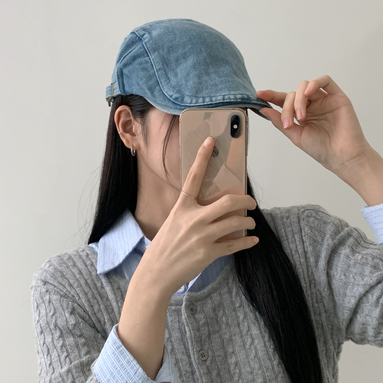 탭 빈티지 시크 데님 청 워싱 피그먼트 가을 마도로스 헌팅캡 모자 상세 이미지 26