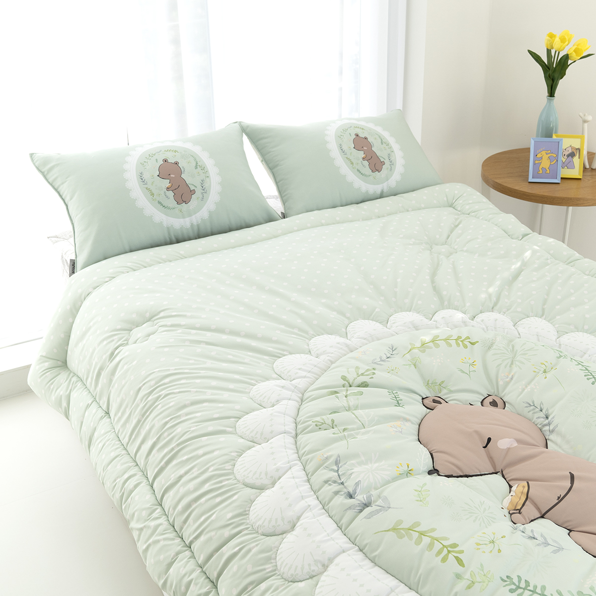 키덜트 취향저격 먼지없는 간절기 알러지케어 차렵이불 베개세트 앤베어 (곰돌이), S.SS(싱글.슈퍼싱글겸용)