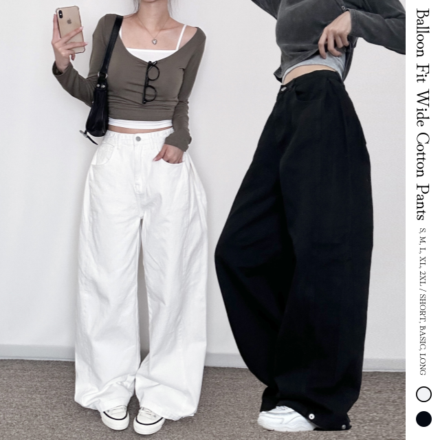 벌룬핏 사이드 핀턱 스냅버튼 면 워싱 사이드 와이드 팬츠 - 상세 이미지 3