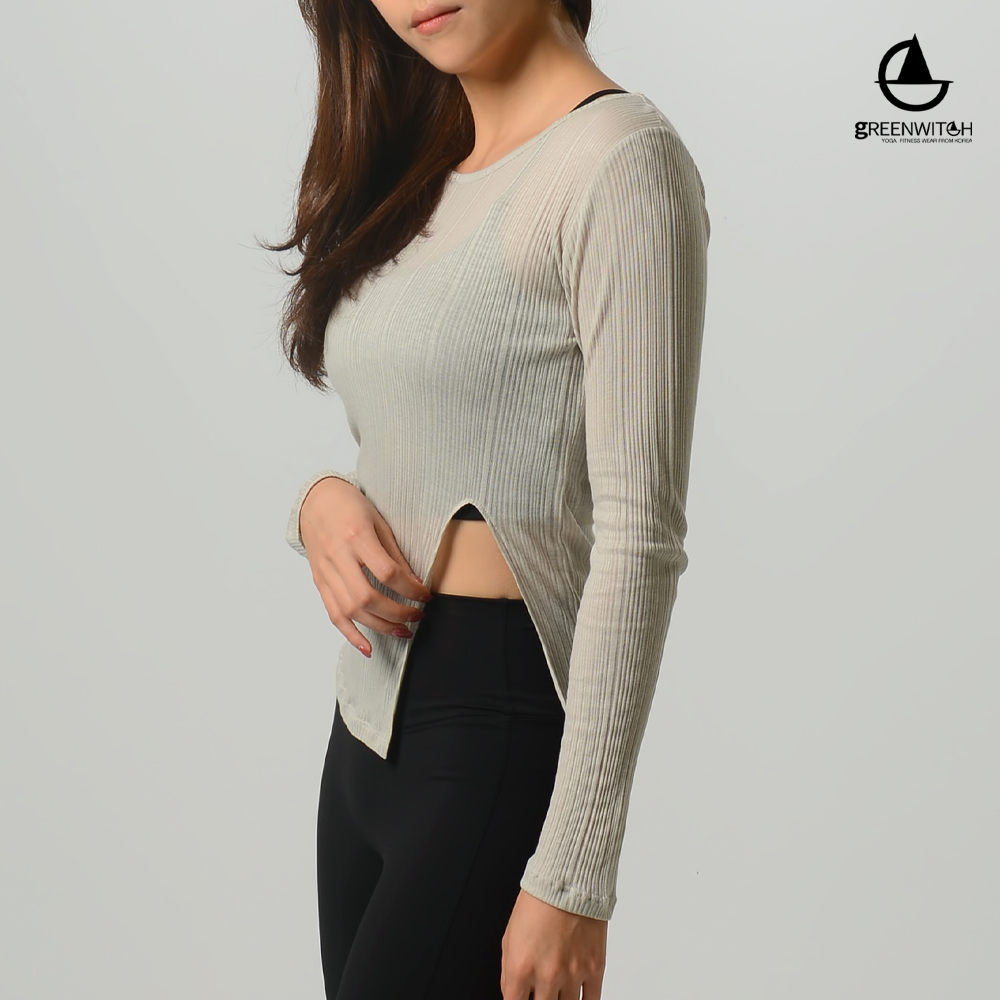 그리니치 은은하게 비쳐 니팅 슬릿티 필라테스 요가복 - 상세 이미지 3
