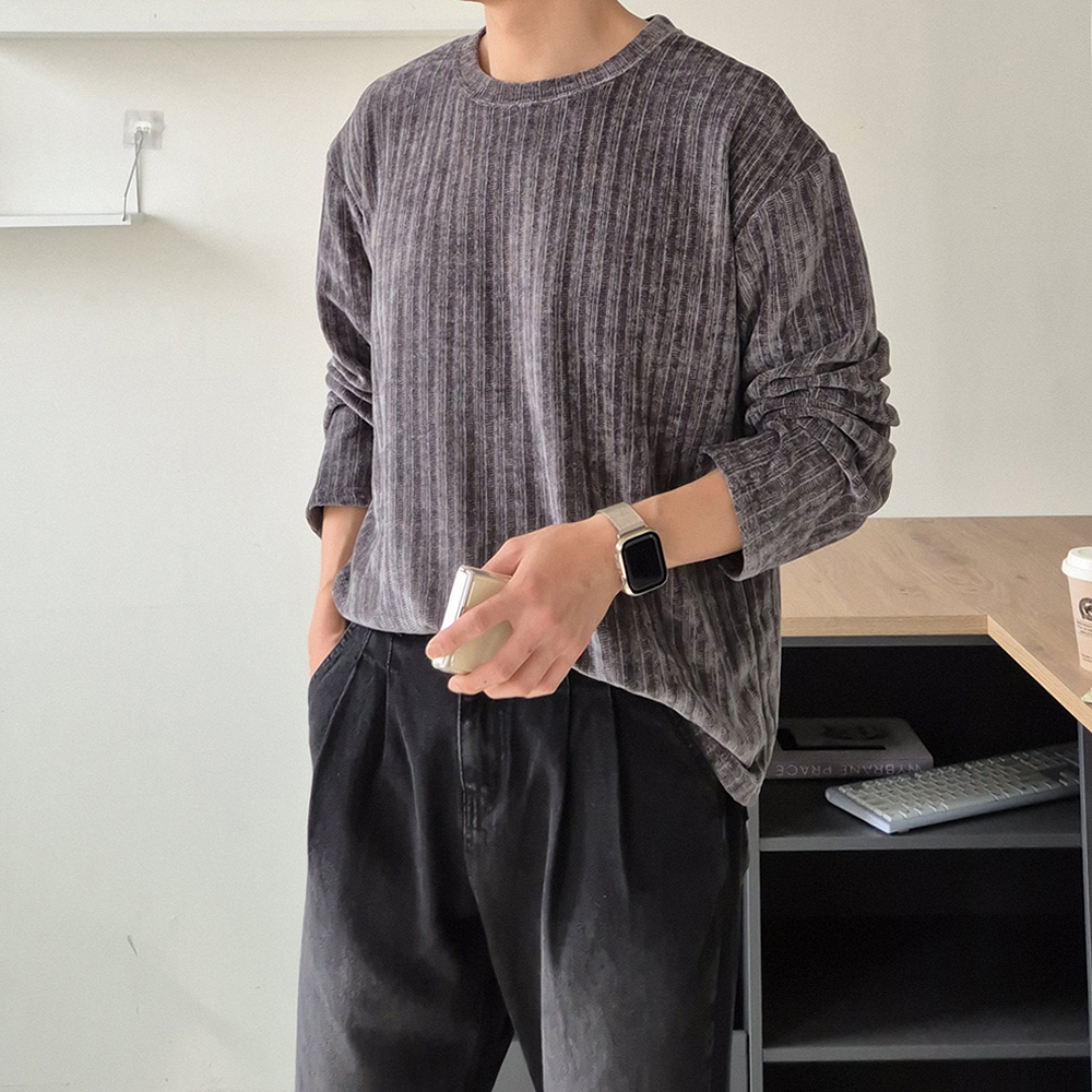 남자긴팔티 오버핏 흰색 무지 이너 티셔츠 - 상세 이미지 2