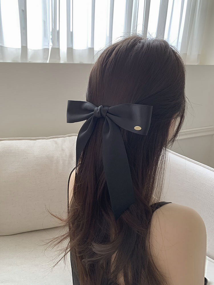 [자체제작] 에센셜 롱테일 클립 - 여성 반묶음 올림머리 블랙리본 롱 골프 핸드메이드핀 - 상세 이미지 5