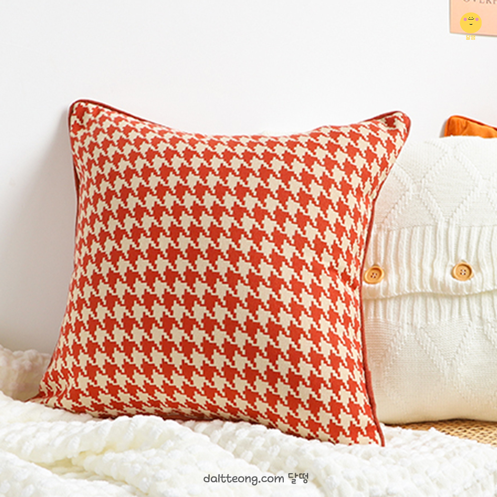달떵 레드 하운드투스 고급 자가드 쇼파 쿠션 커버 거실 패브릭 인테리어