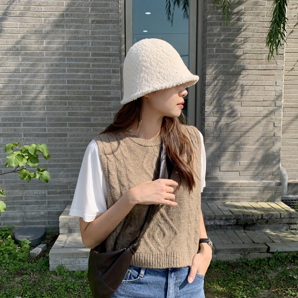 귀여운 양털 퍼 뽀글이 모자 여성 버킷햇 여자 벙거지모자 - 상세 이미지 4