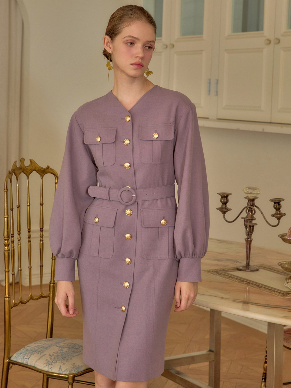 [쥴리앤칼라]24 FW 칼라94 에투알 벌룬 원피스 퍼플 - 상품 이미지