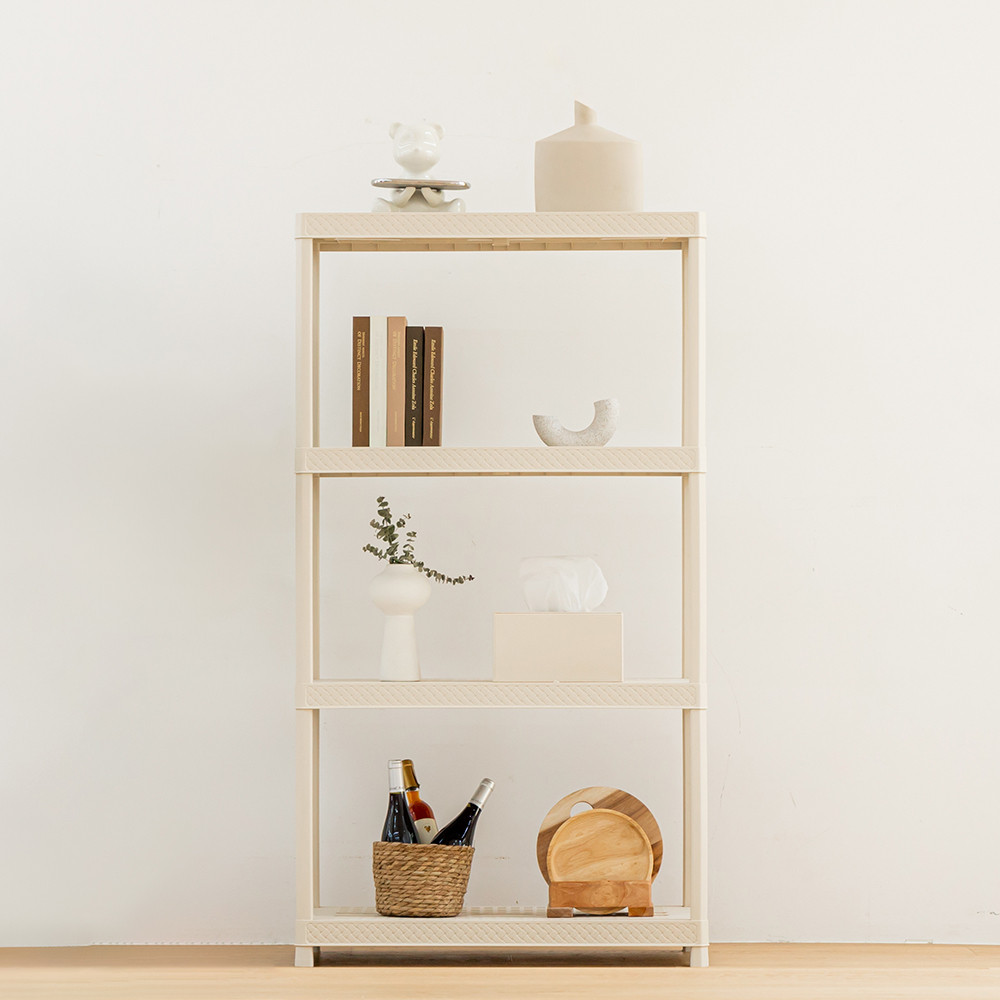 보네드 크라운 라탄 아이보리 4단 M 플라스틱 선반 팬트리 무타공선반 시스템 수납 선반