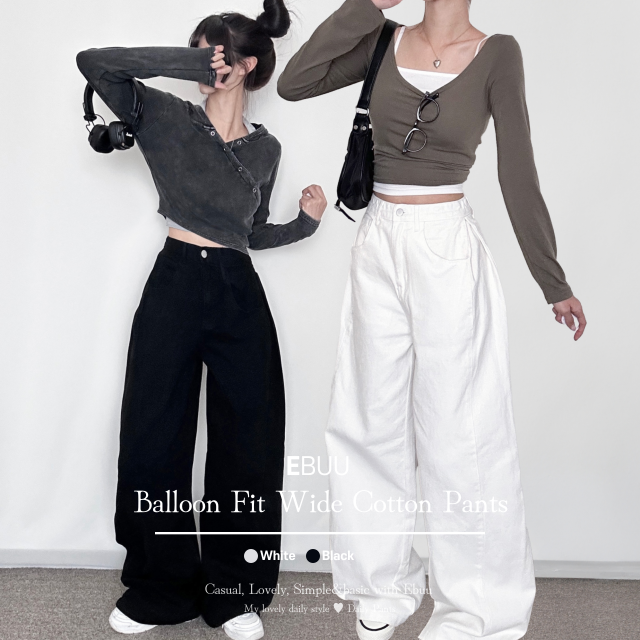 벌룬핏 사이드 핀턱 스냅버튼 면 워싱 사이드 와이드 팬츠 - 상품 이미지