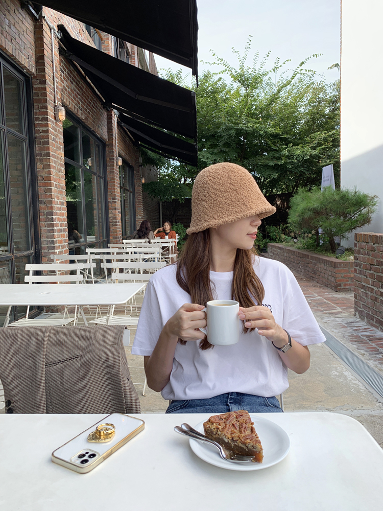 귀여운 양털 퍼 뽀글이 모자 여성 버킷햇 여자 벙거지모자 - 상세 이미지 3