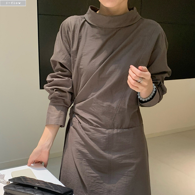 쥬르 반목 바스락 맥시 허리끈 롱 원피스 2col 가을 봄 루즈핏 랩 하이넥 제이플로우 이미지 6