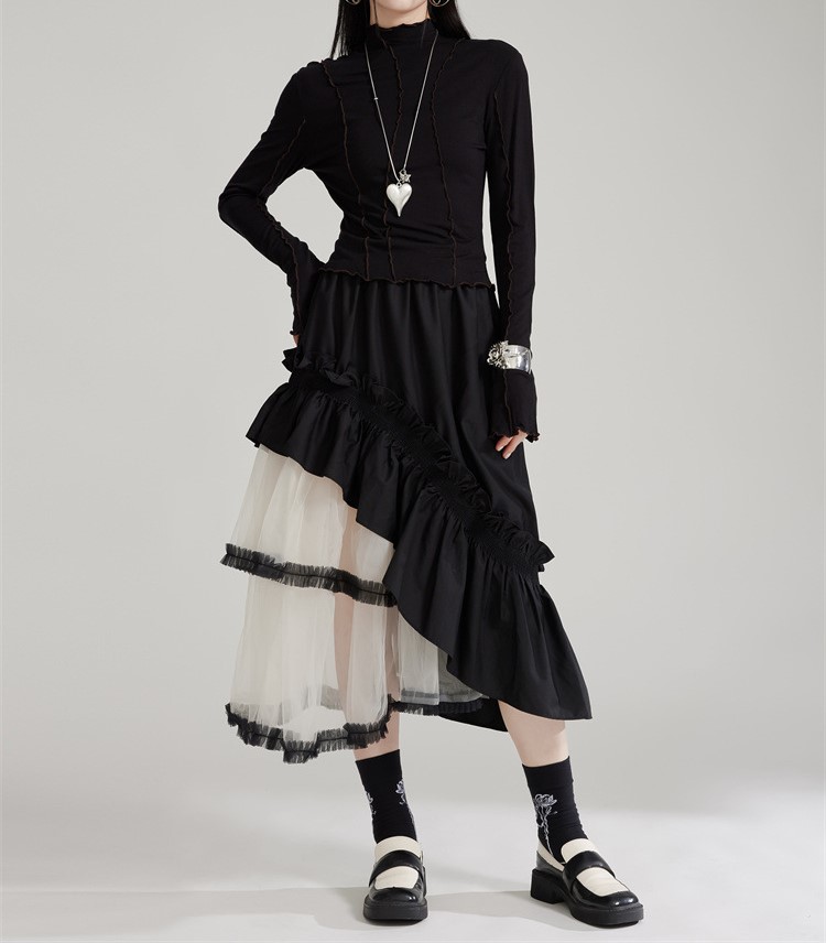 여자여자몰자몰 유니크 사선곱창프릴 언발 캉캉샤스커트 간절기 망사스커트