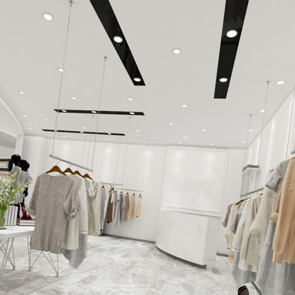 150cm 파이프 옷가게 매장용 천장형 행거 스테인리스 와이어 행거