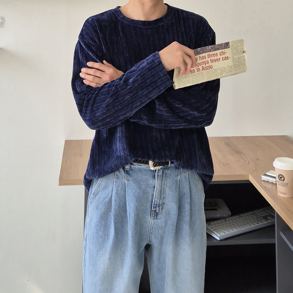 남자긴팔티 오버핏 흰색 무지 이너 티셔츠 - 상품 이미지