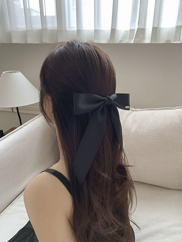 [자체제작] 에센셜 롱테일 클립 - 여성 반묶음 올림머리 블랙리본 롱 골프 핸드메이드핀 - 상세 이미지 4