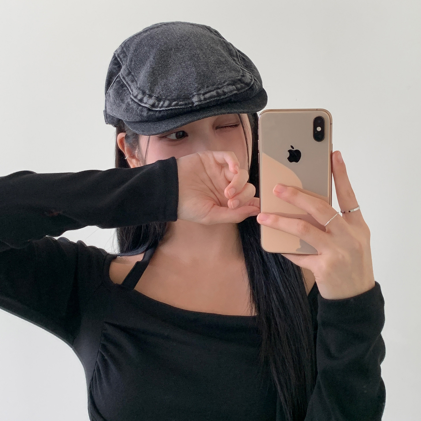 탭 빈티지 시크 데님 청 워싱 피그먼트 가을 마도로스 헌팅캡 모자 상세 이미지 8
