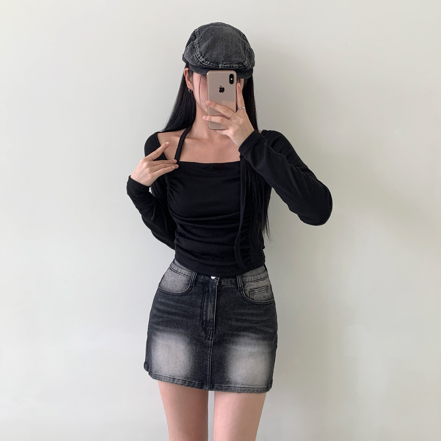 탭 빈티지 시크 데님 청 워싱 피그먼트 가을 마도로스 헌팅캡 모자 상세 이미지 6