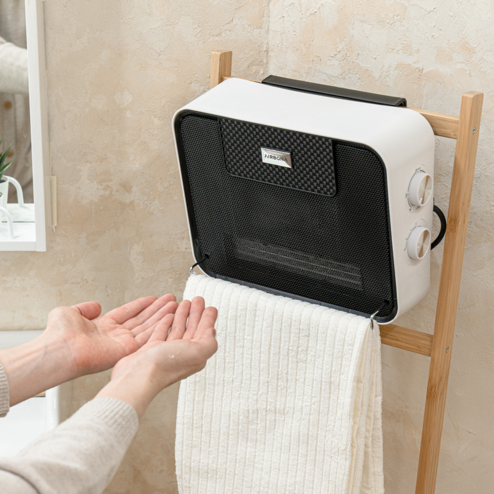 에어보나 미니온풍기 욕실난방기 화장실 욕실 샤워실 온풍기 벽걸이 히터 다이얼형 화이트