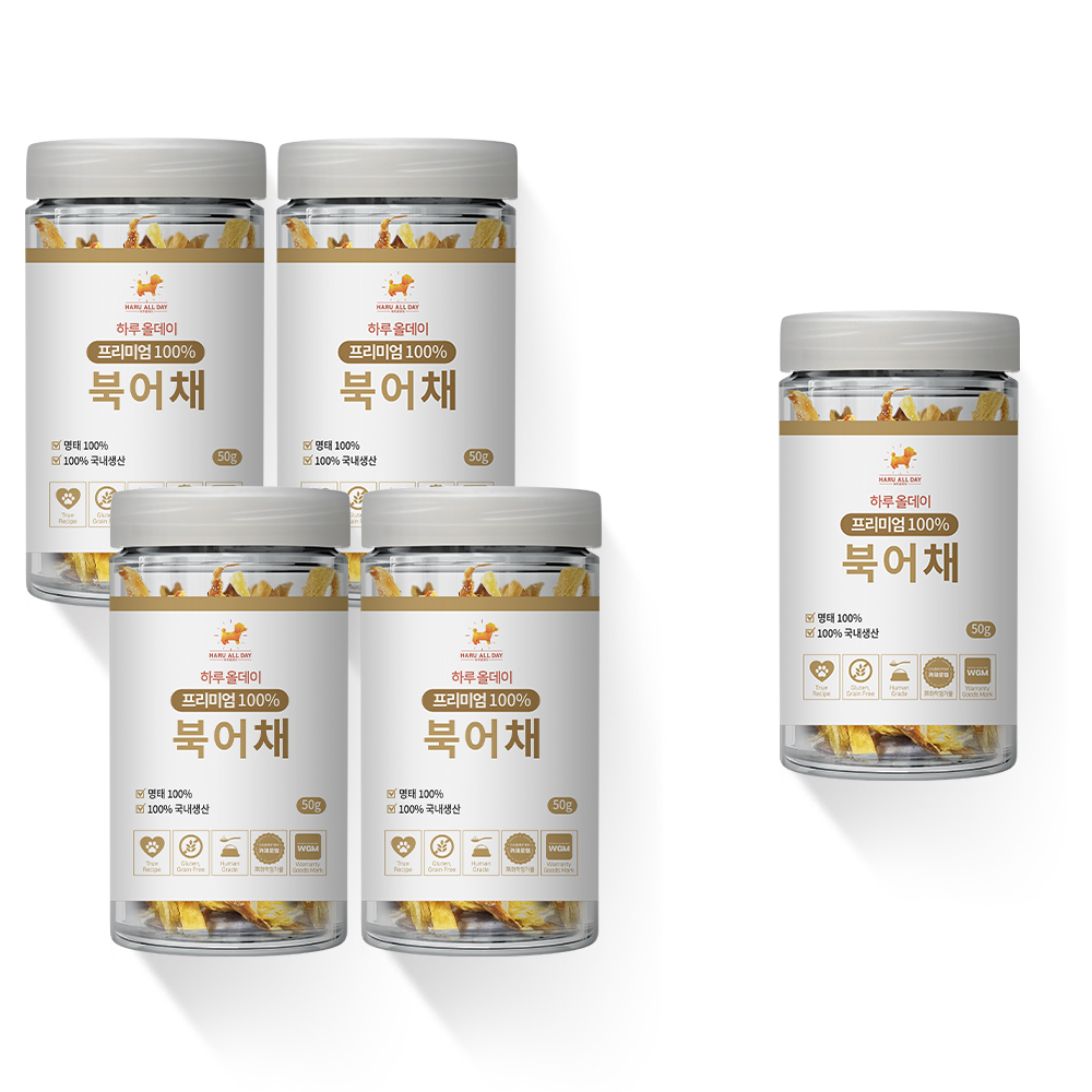 4+1 하루올데이 100% 프리미엄 북어채 무염 국내제조 강아지 반려견 애견 수제 간식