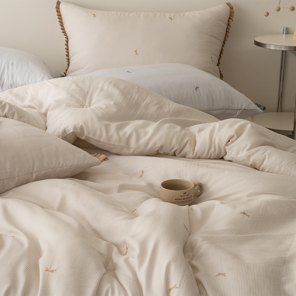 리본 자수 모달이불 봄 가을 차렵이불 스트라이프 송화침장 SS Q 이불