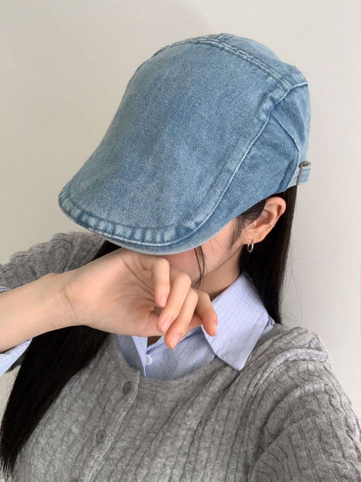 탭 빈티지 시크 데님 청 워싱 피그먼트 가을 마도로스 헌팅캡 모자 상세 이미지 27