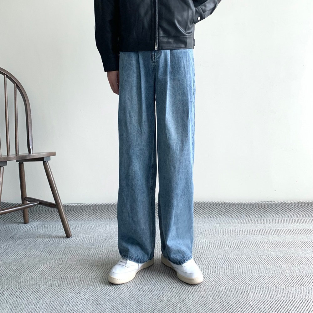 1+1 흑청바지 연청바지 남자와이드청바지 - 상세 이미지 2