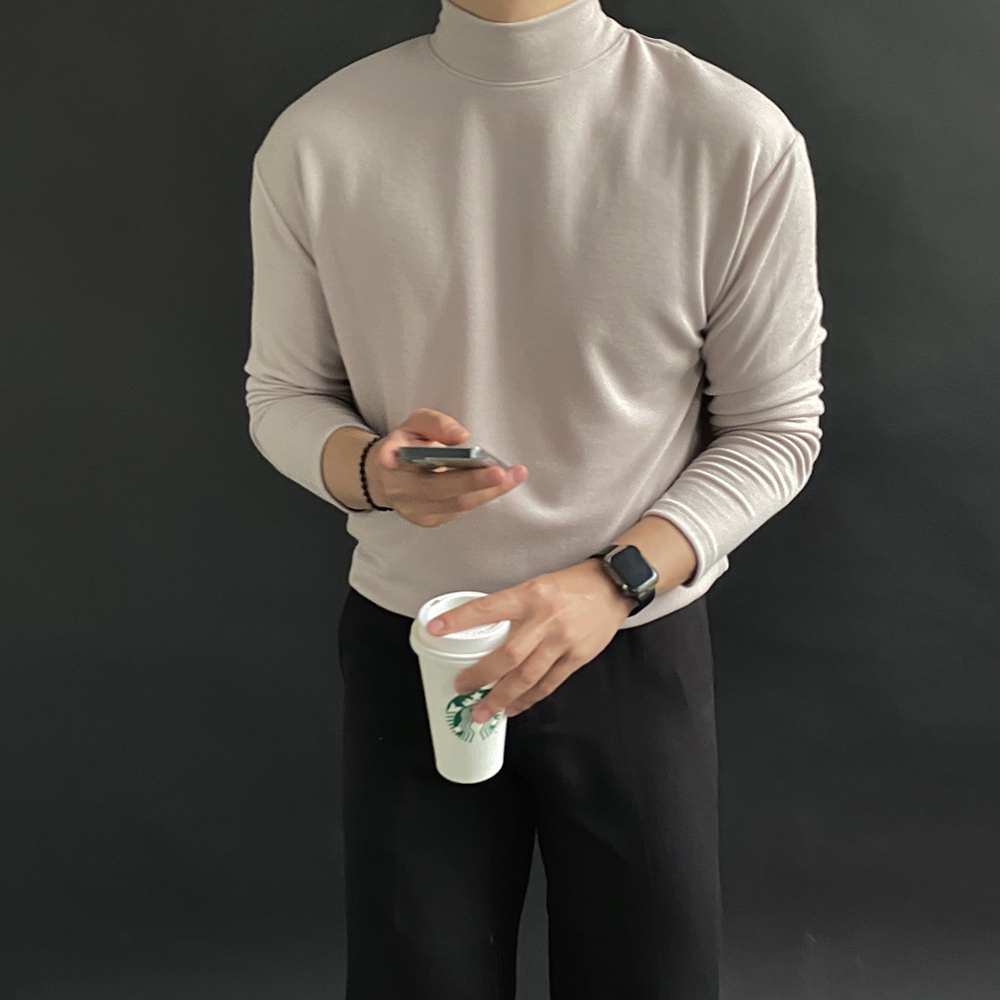1+1 남자 머슬핏 반폴라 반목 터틀넥 니트 - 상세 이미지 4