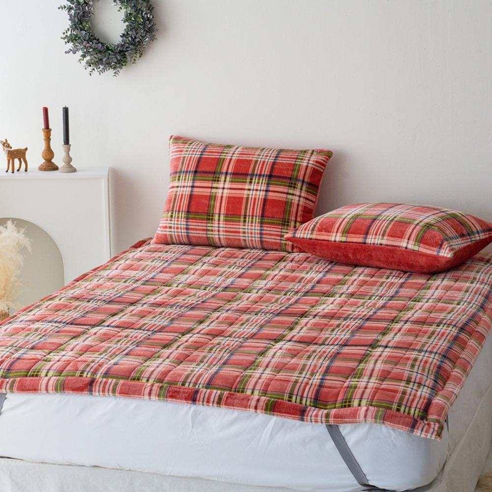 극세사 침대패드 고정밴드 겨울 누빔 매트리스 깔개 체크 패드 SS